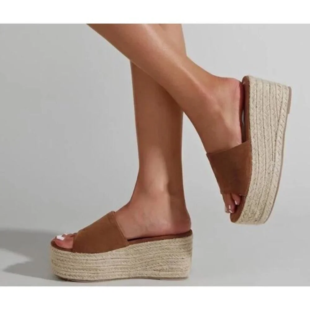 NEW Veronica Beard Gable Suede Platform Wedge Espadrille Cushion Sandals Size:7M